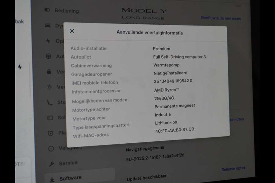 Tesla Model Y Long Range AWD 75kWh Warmtepomp Lmv 20" Autopilot FSD-Computer 3 Leder Panoramadak Elektr.Stuur+Stoel+Verwarmd Navi Ecc Premium  Camera's Elektr.AchterKlep Parkeer Assistent Sentry-Mode Privacyglas Bluetooth Dodehoek detector Connected services AMD-Ryzen Processor™ 1.600kg Trekvermogen Origineel Nederlandse Auto Garantie op Accu en Motor tot 24-03-2030 max. 192.000km