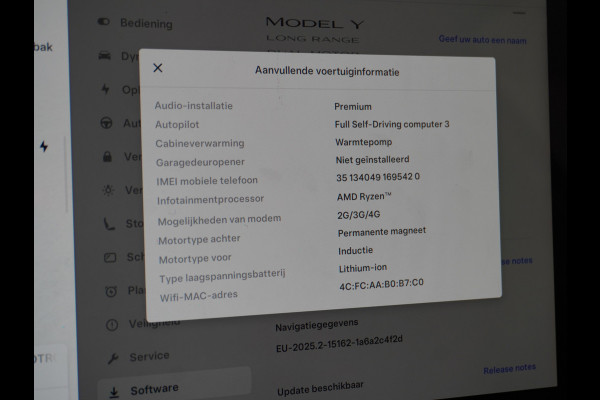 Tesla Model Y Long Range AWD 75kWh Warmtepomp Lmv 20" Autopilot FSD-Computer 3 Leder Panoramadak Elektr.Stuur+Stoel+Verwarmd Navi Ecc Premium  Camera's Elektr.AchterKlep Parkeer Assistent Sentry-Mode Privacyglas Bluetooth Dodehoek detector Connected services AMD-Ryzen Processor™ 1.600kg Trekvermogen Origineel Nederlandse Auto Garantie op Accu en Motor tot 24-03-2030 max. 192.000km
