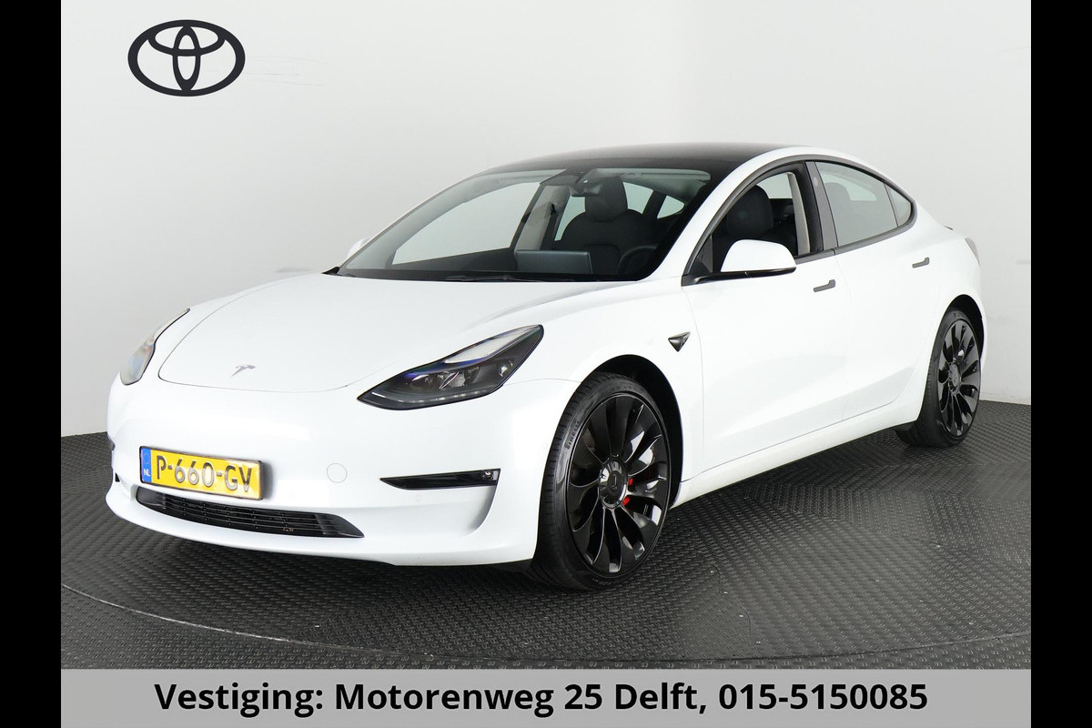 Tesla Model 3 PERFORMANCE  AWD 75 kWh 482 PK ACCU SOH 90% WLTP TOT 559 KM .1e EIGENAAR. GARANTIE TESLA 3-2030 OF 192.000 KM **