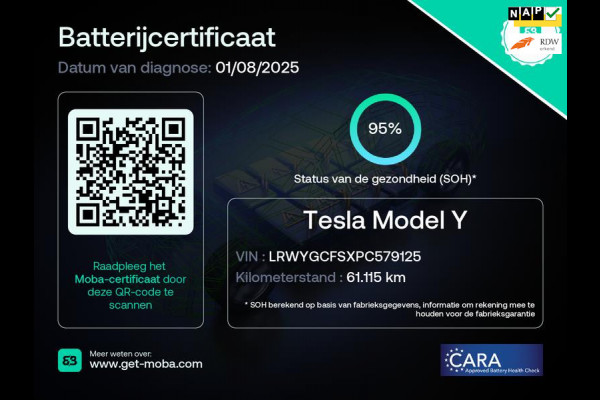 Tesla Model Y RWD 58 kWh 95% SOH Trekhaak BTW Auto 1e EIG Rijklaarprijs!