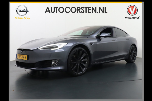 Tesla Model S 100D 100kwh accu 4wd 0-100 4.3sec. Leder Panoramadak Navi Ecc Led Adaptief Adap.Cruise Autopilot Luchtvering Premium Audio Carbon int. Lmv 21" Elek.Achterklep Wifi Verkeersbord detectie Dodehoek detector Keyless