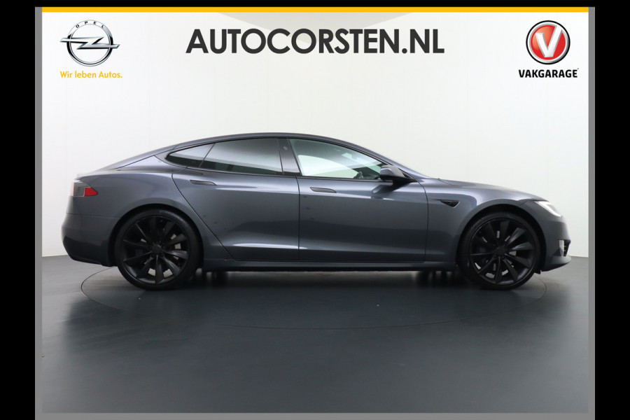 Tesla Model S 100D 100kwh accu 4wd 0-100 4.3sec. Leder Panoramadak Navi Ecc Led Adaptief Adap.Cruise Autopilot Luchtvering Premium Audio Carbon int. Lmv 21" Elek.Achterklep Wifi Verkeersbord detectie Dodehoek detector Keyless