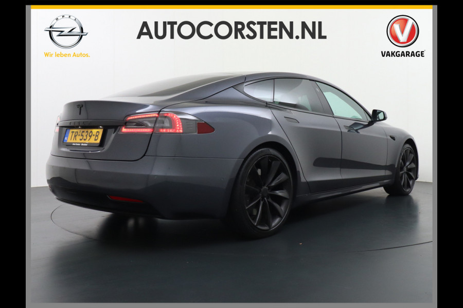 Tesla Model S 100D 100kwh accu 4wd 0-100 4.3sec. Leder Panoramadak Navi Ecc Led Adaptief Adap.Cruise Autopilot Luchtvering Premium Audio Carbon int. Lmv 21" Elek.Achterklep Wifi Verkeersbord detectie Dodehoek detector Keyless