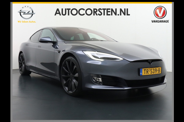 Tesla Model S 100D 100kwh accu 4wd 0-100 4.3sec. Leder Panoramadak Navi Ecc Led Adaptief Adap.Cruise Autopilot Luchtvering Premium Audio Carbon int. Lmv 21" Elek.Achterklep Wifi Verkeersbord detectie Dodehoek detector Keyless