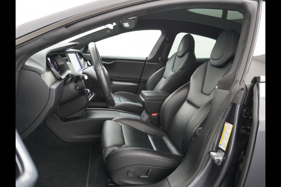 Tesla Model S 100D 100kwh accu 4wd 0-100 4.3sec. Leder Panoramadak Navi Ecc Led Adaptief Adap.Cruise Autopilot Luchtvering Premium Audio Carbon int. Lmv 21" Elek.Achterklep Wifi Verkeersbord detectie Dodehoek detector Keyless