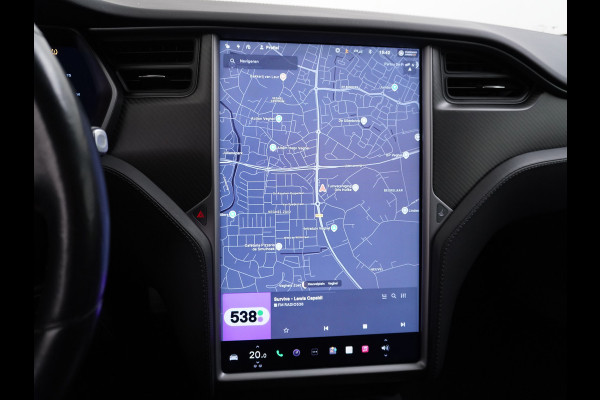 Tesla Model S 100D 100kwh accu 4wd 0-100 4.3sec. Leder Panoramadak Navi Ecc Led Adaptief Adap.Cruise Autopilot Luchtvering Premium Audio Carbon int. Lmv 21" Elek.Achterklep Wifi Verkeersbord detectie Dodehoek detector Keyless