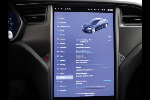 Tesla Model S 100D 100kwh accu 4wd 0-100 4.3sec. Leder Panoramadak Navi Ecc Led Adaptief Adap.Cruise Autopilot Luchtvering Premium Audio Carbon int. Lmv 21" Elek.Achterklep Wifi Verkeersbord detectie Dodehoek detector Keyless