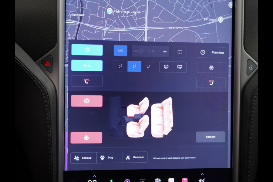 Tesla Model S 100D 100kwh accu 4wd 0-100 4.3sec. Leder Panoramadak Navi Ecc Led Adaptief Adap.Cruise Autopilot Luchtvering Premium Audio Carbon int. Lmv 21" Elek.Achterklep Wifi Verkeersbord detectie Dodehoek detector Keyless