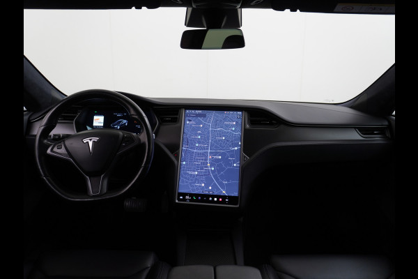 Tesla Model S 100D 100kwh accu 4wd 0-100 4.3sec. Leder Panoramadak Navi Ecc Led Adaptief Adap.Cruise Autopilot Luchtvering Premium Audio Carbon int. Lmv 21" Elek.Achterklep Wifi Verkeersbord detectie Dodehoek detector Keyless