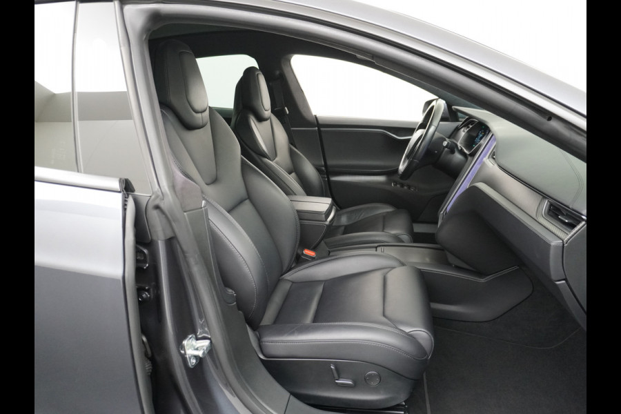 Tesla Model S 100D 100kwh accu 4wd 0-100 4.3sec. Leder Panoramadak Navi Ecc Led Adaptief Adap.Cruise Autopilot Luchtvering Premium Audio Carbon int. Lmv 21" Elek.Achterklep Wifi Verkeersbord detectie Dodehoek detector Keyless