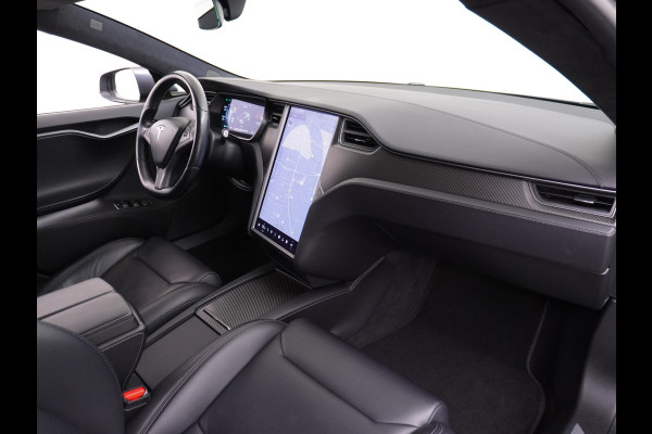 Tesla Model S 100D 100kwh accu 4wd 0-100 4.3sec. Leder Panoramadak Navi Ecc Led Adaptief Adap.Cruise Autopilot Luchtvering Premium Audio Carbon int. Lmv 21" Elek.Achterklep Wifi Verkeersbord detectie Dodehoek detector Keyless