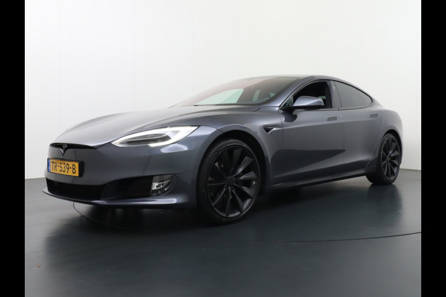 Tesla Model S 100D 100kwh accu 4wd 0-100 4.3sec. Leder Panoramadak Navi Ecc Led Adaptief Adap.Cruise Autopilot Luchtvering Premium Audio Carbon int. Lmv 21" Elek.Achterklep Wifi Verkeersbord detectie Dodehoek detector Keyless
