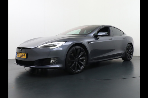 Tesla Model S 100D 100kwh accu 4wd 0-100 4.3sec. Leder Panoramadak Navi Ecc Led Adaptief Adap.Cruise Autopilot Luchtvering Premium Audio Carbon int. Lmv 21" Elek.Achterklep Wifi Verkeersbord detectie Dodehoek detector Keyless