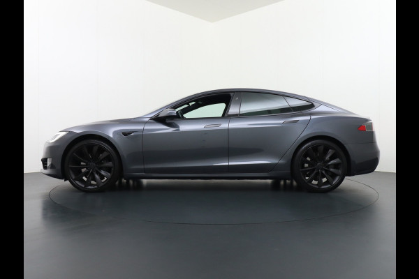 Tesla Model S 100D 100kwh accu 4wd 0-100 4.3sec. Leder Panoramadak Navi Ecc Led Adaptief Adap.Cruise Autopilot Luchtvering Premium Audio Carbon int. Lmv 21" Elek.Achterklep Wifi Verkeersbord detectie Dodehoek detector Keyless