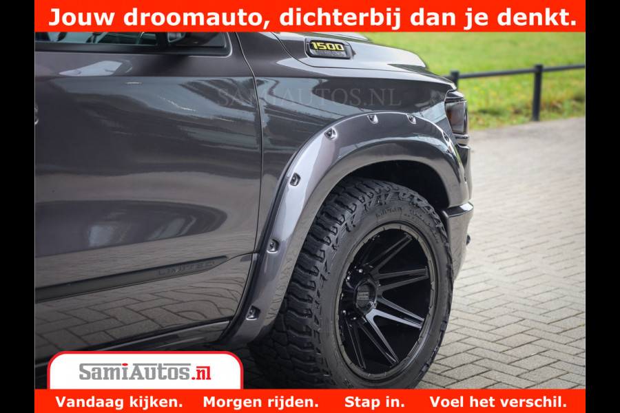 Dodge Ram 1500 LIMITED CUSTOM | FULL OPTION | LUCHT REMSYSTEEM | LUCHT VERING | 360 CAM | 200L LPG | PANORAMA | 4X4 V8 5.7 | 3500KG | MEMORY | WIDE BODYKIT | AMBILIGHT | MICKEY THOMPSON BANDEN |