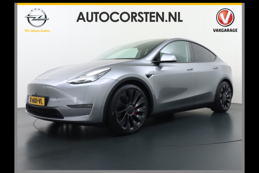 Tesla Model Y Performance 534pk 0-100 3,8 sec. AWD 78,1kWh Warmtepomp 21"Lmv FSD-Comp.3 AutoPilot Carbon-Spoiler Elekr.Achterklep AMD Ryzen-pr 3x Camera Navi Led ACC DAB Keyless en Interieur Pre-Heat/Cooling via App One-Pedal-Drive Rode Remklauwen Garantie op Accu 14-02-2032 max. 192.000km max. 250Kw laadvermogen 1.600KG Trekvermogen!