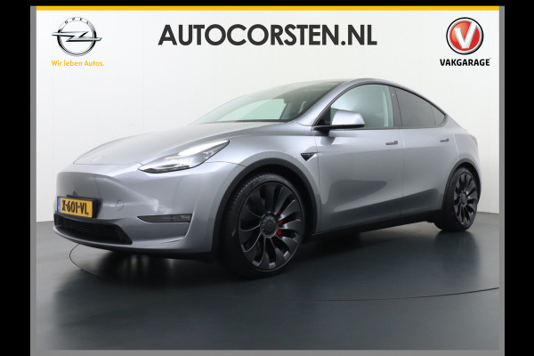 Tesla Model Y Performance 534pk 0-100 3,8 sec. AWD 78,1kWh Warmtepomp 21"Lmv FSD-Comp.3 AutoPilot Carbon-Spoiler Elekr.Achterklep AMD Ryzen-pr 3x Camera Navi Led ACC DAB Keyless en Interieur Pre-Heat/Cooling via App One-Pedal-Drive Rode Remklauwen Garantie op Accu 14-02-2032 max. 192.000km max. 250Kw laadvermogen 1.600KG Trekvermogen!