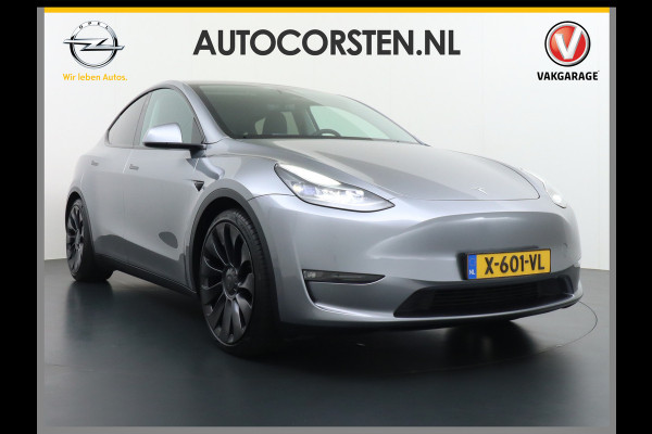 Tesla Model Y Performance 534pk 0-100 3,8 sec. AWD 78,1kWh Warmtepomp 21"Lmv FSD-Comp.3 AutoPilot Carbon-Spoiler Elekr.Achterklep AMD Ryzen-pr 3x Camera Navi Led ACC DAB Keyless en Interieur Pre-Heat/Cooling via App One-Pedal-Drive Rode Remklauwen Garantie op Accu 14-02-2032 max. 192.000km max. 250Kw laadvermogen 1.600KG Trekvermogen!