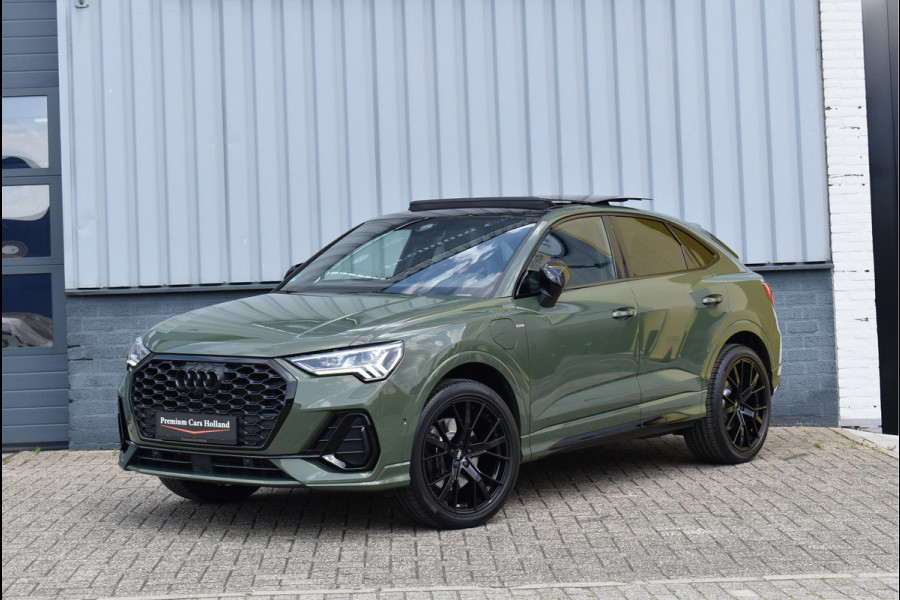 Audi Q3 Sportback 45 TFSI e S-Line Black Ed Uniek District Groen Metallic Pano Memory Navi 360 Camera Leder Trekhaak 20 Inch
