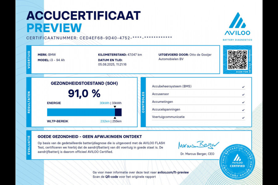 BMW i3 S iPerformance 94Ah 33 kWh / SoH 91% / Panoramadak / Camera / Leder / 20'' / Keyless / Navigatie / DAB / ACC / Stoelverwarming