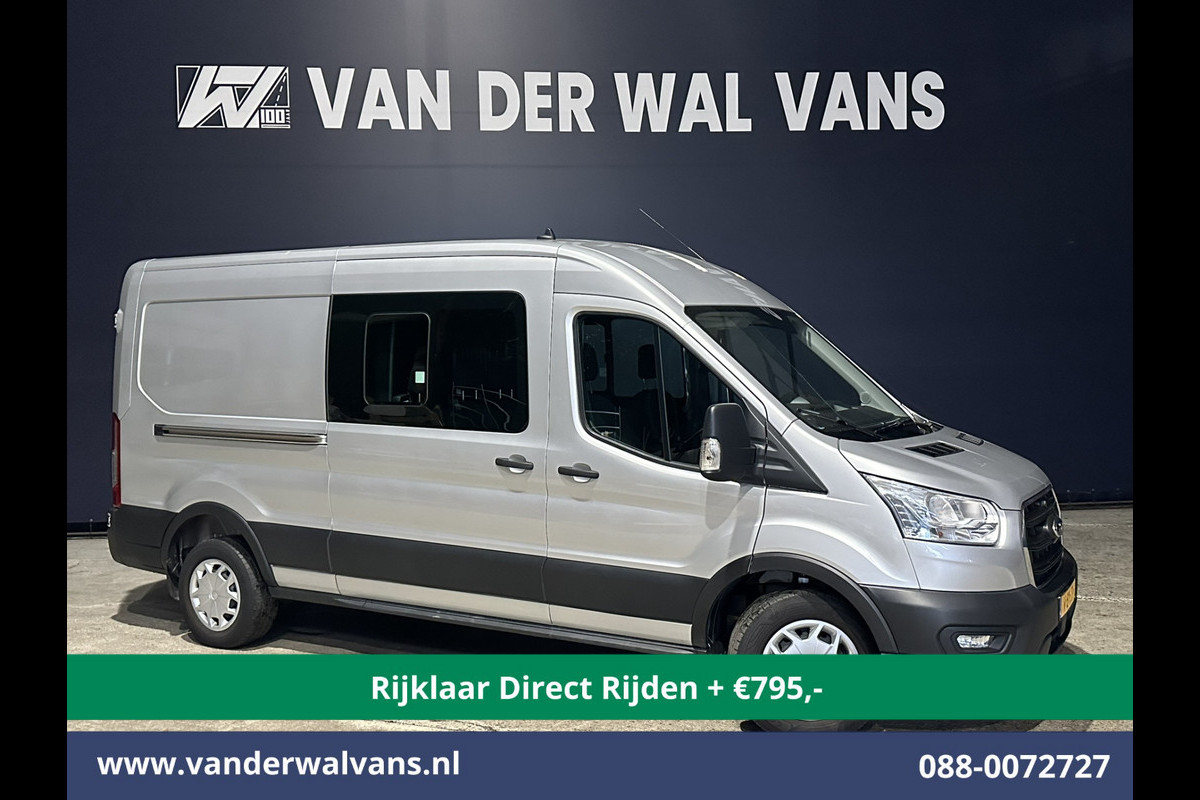 Ford Transit 2.0 TDCI 130pk L3H2 Dubbele cabine Euro6 *Rijklaar Direct Rijden* Airco | 6-Zits | 2500kg Trekhaak | LED | Cruisecontrol Parkeersensoren, verwarmde voorruit
