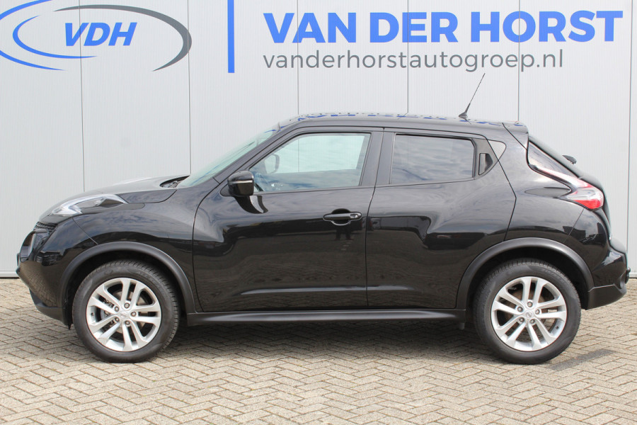 Nissan Juke 1.2-116pk DIG-T S/S Acenta. Zeer nette en goed onderhouden hoogzitter ! Autm. airco, camera, trekhaak, LM wielen, airco, cruise control, navigatie, telefoonvoorb., All season banden, privacy glass etc