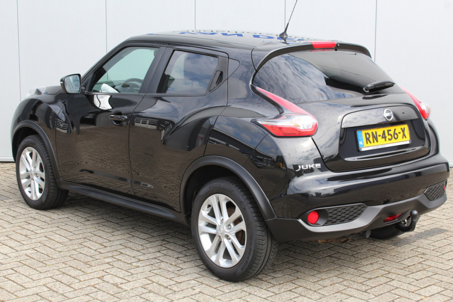 Nissan Juke 1.2-116pk DIG-T S/S Acenta. Zeer nette en goed onderhouden hoogzitter ! Autm. airco, camera, trekhaak, LM wielen, airco, cruise control, navigatie, telefoonvoorb., All season banden, privacy glass etc