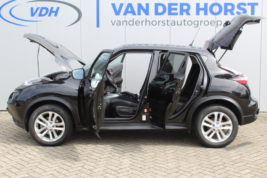 Nissan Juke 1.2-116pk DIG-T S/S Acenta. Zeer nette en goed onderhouden hoogzitter ! Autm. airco, camera, trekhaak, LM wielen, airco, cruise control, navigatie, telefoonvoorb., All season banden, privacy glass etc