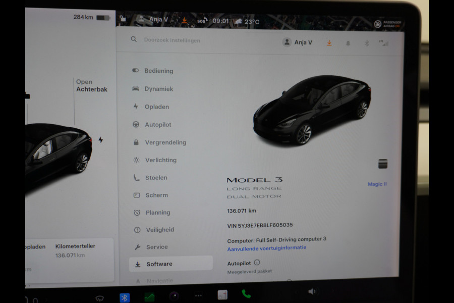Tesla Model 3 Long Range AWD 75kWh 463PK Trekhaak 19" Ivory FSD-3 Computer Premium Audio AutoPilot Panoramadak Camera's Leer Adaptive-Cruise-C 4WD Stoel en achterbank verwarming Elektr.Stoelen+Memory+Easy-Entry WiFi Garantie op Accu tot 23-12-2027/192.000km