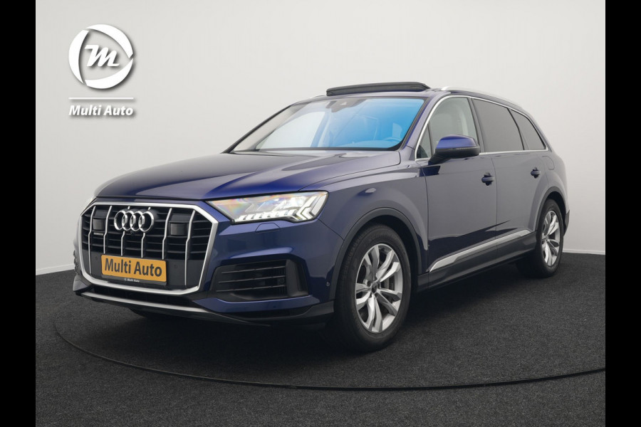 Audi Q7 55 TFSI e Quattro Pro Line Plug In Hybrid 381pk Dealer O.H PHEV | Luchtvering | Trekhaak Af Fabriek | Panodak | Adaptive Cruise | Matrix LED | Camera | Lederen Sportstoelen Memory & Ventilatie | Navigatie | Keyless | Virtual | DAB |