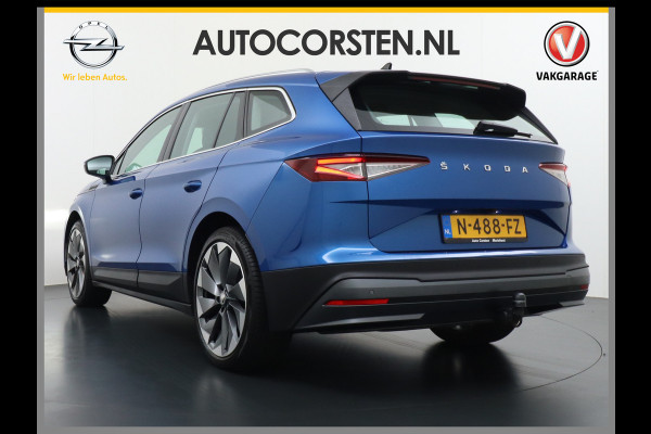 Škoda ENYAQ iV 80 204pk AUT. LEER Camera Adaptive-cruise+Stop/Go Head-Up Display Trekhaak Apple Carplay Android Auto Smartlink Adap.Cruise 21"  Spoorwisselassistent Verkeersborddetectie Sproeiers verwarmd Stoelen v/a verwarmd Grote Accu! Trekhaaksyst elektrisch Wegklapbaar. 1.000KG Trekgewicht! Zeer Compleet €56.000,- nieuw Grootste Actieradius/accu pakket.