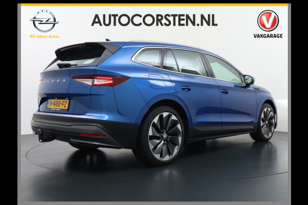 Škoda ENYAQ iV 80 204pk AUT. LEER Camera Adaptive-cruise+Stop/Go Head-Up Display Trekhaak Apple Carplay Android Auto Smartlink Adap.Cruise 21"  Spoorwisselassistent Verkeersborddetectie Sproeiers verwarmd Stoelen v/a verwarmd Grote Accu! Trekhaaksyst elektrisch Wegklapbaar. 1.000KG Trekgewicht! Zeer Compleet €56.000,- nieuw Grootste Actieradius/accu pakket.