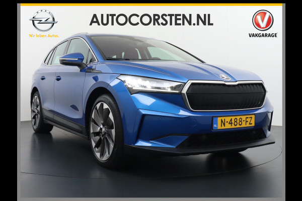 Škoda ENYAQ iV 80 204pk AUT. LEER Camera Adaptive-cruise+Stop/Go Head-Up Display Trekhaak Apple Carplay Android Auto Smartlink Adap.Cruise 21"  Spoorwisselassistent Verkeersborddetectie Sproeiers verwarmd Stoelen v/a verwarmd Grote Accu! Trekhaaksyst elektrisch Wegklapbaar. 1.000KG Trekgewicht! Zeer Compleet €56.000,- nieuw Grootste Actieradius/accu pakket.