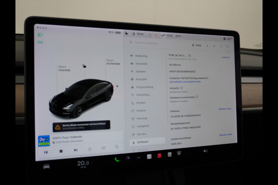 Tesla Model 3 RWD SR+ Nwe Model 60kWh LFP 283 PK Trekhaak Warmtepomp Elektr.A-klep FSD-3 Sentry Mode Bankverwarmd FSD 18" Premium Luidspr. Aut Navi LED Comfortstoelen ACC DAB Keyless en Voorverwarmen interieur via App One-Pedal-Drive Origineel Nederlandse auto Garantie Accu/Motor tot 31-03-2029 max 160.000km 1.584kg licht!