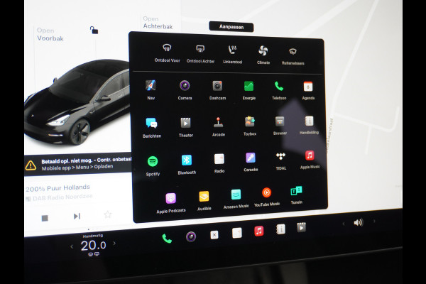 Tesla Model 3 RWD SR+ Nwe Model 60kWh LFP 283 PK Trekhaak Warmtepomp Elektr.A-klep FSD-3 Sentry Mode Bankverwarmd FSD 18" Premium Luidspr. Aut Navi LED Comfortstoelen ACC DAB Keyless en Voorverwarmen interieur via App One-Pedal-Drive Origineel Nederlandse auto Garantie Accu/Motor tot 31-03-2029 max 160.000km 1.584kg licht!