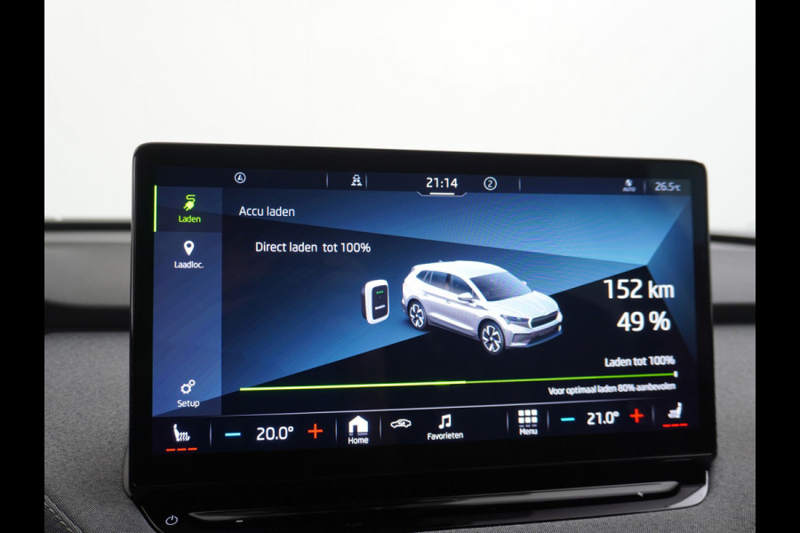 Škoda ENYAQ iV 60 180pk Trekhaak Apple Carplay Android Adap.Cruise Camera Navi Led-Matrix Lmv 19" PDC- 3-zone-Ecc Stoel+Bank-Verwarmd Keyless Stuurverwarming Voorruitverwarming Privacy Glas Rijstrooksensor met correctie 1e Eigenaar Nieuwprijs €48.865,- Trekgewicht 1.000kg Accu-Garantie tot 29-10-2029 /160dkm