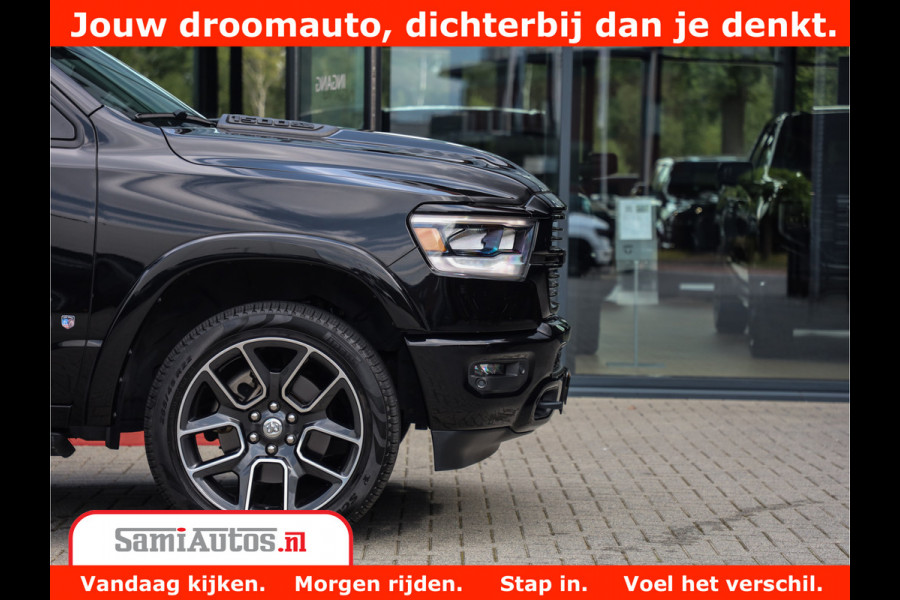 Dodge Ram 1500 LARAMIE | 5.7 V8 | 46.000KM! | PANORAMA | NIGHT EDITION | CRUISE | 200L LPG | HARMAN/KARDON | CAMERA | STOEL VENTILATIE/VERWAMING | CREWCAB | 4X4 | AUTO TREEPLANK | 3500KG |