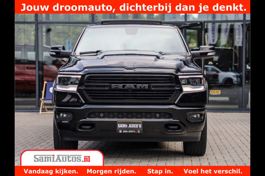 Dodge Ram 1500 LARAMIE | 5.7 V8 | 46.000KM! | PANORAMA | NIGHT EDITION | CRUISE | 200L LPG | HARMAN/KARDON | CAMERA | STOEL VENTILATIE/VERWAMING | CREWCAB | 4X4 | AUTO TREEPLANK | 3500KG |