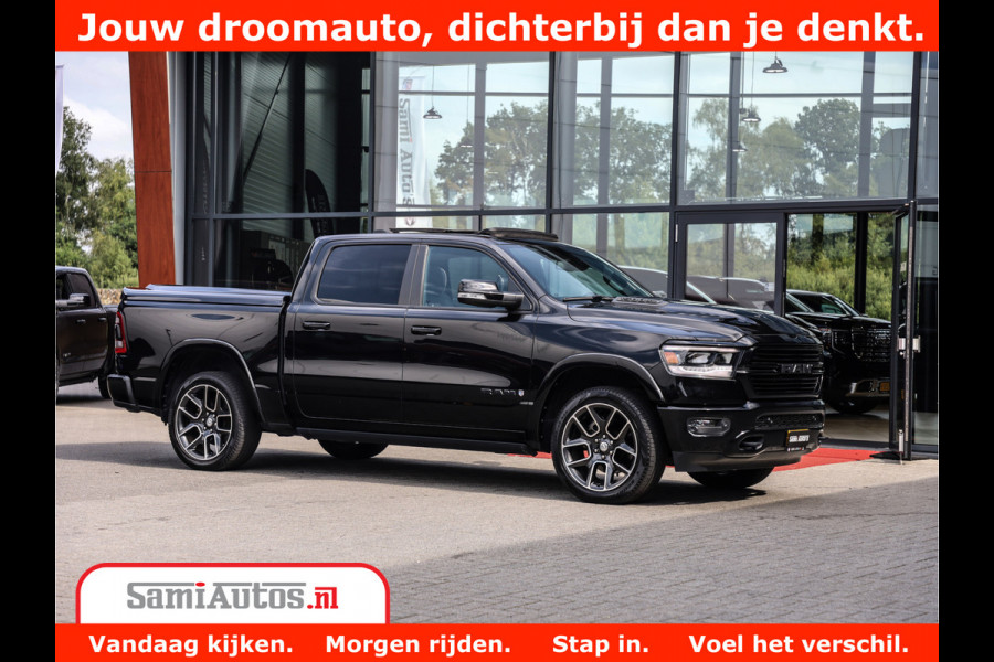 Dodge Ram 1500 LARAMIE | 5.7 V8 | 46.000KM! | PANORAMA | NIGHT EDITION | CRUISE | 200L LPG | HARMAN/KARDON | CAMERA | STOEL VENTILATIE/VERWAMING | CREWCAB | 4X4 | AUTO TREEPLANK | 3500KG |