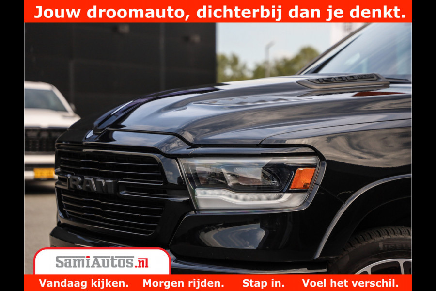 Dodge Ram 1500 LARAMIE | 5.7 V8 | 46.000KM! | PANORAMA | NIGHT EDITION | CRUISE | 200L LPG | HARMAN/KARDON | CAMERA | STOEL VENTILATIE/VERWAMING | CREWCAB | 4X4 | AUTO TREEPLANK | 3500KG |