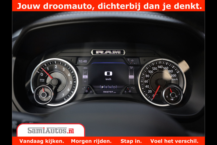 Dodge Ram 1500 LARAMIE | 5.7 V8 | 46.000KM! | PANORAMA | NIGHT EDITION | CRUISE | 200L LPG | HARMAN/KARDON | CAMERA | STOEL VENTILATIE/VERWAMING | CREWCAB | 4X4 | AUTO TREEPLANK | 3500KG |