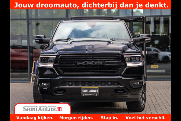 Dodge Ram 1500 LARAMIE | 5.7 V8 | 46.000KM! | PANORAMA | NIGHT EDITION | CRUISE | 200L LPG | HARMAN/KARDON | CAMERA | STOEL VENTILATIE/VERWAMING | CREWCAB | 4X4 | AUTO TREEPLANK | 3500KG |