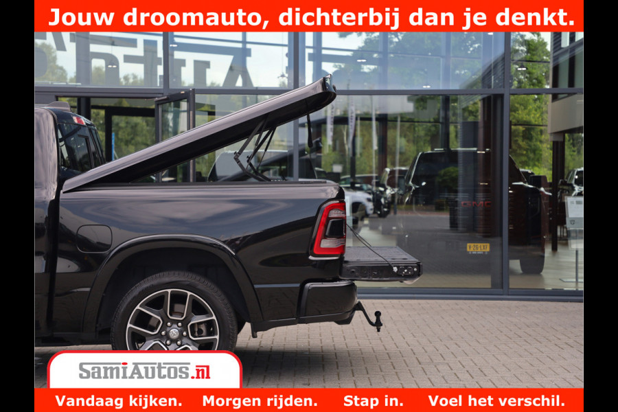 Dodge Ram 1500 LARAMIE | 5.7 V8 | 46.000KM! | PANORAMA | NIGHT EDITION | CRUISE | 200L LPG | HARMAN/KARDON | CAMERA | STOEL VENTILATIE/VERWAMING | CREWCAB | 4X4 | AUTO TREEPLANK | 3500KG |