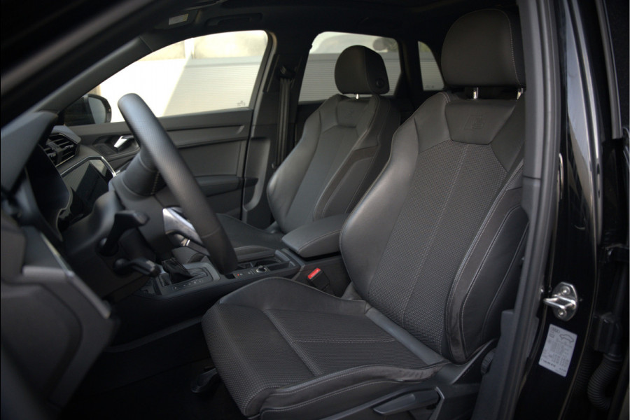 Audi Q3 40 TFSI quattro S Line Pro Line S | 190 PK | Panoramadak | Matrix Led | Stoelverwarming | Leer | Dodehoekdetectie | Automaat | BTW | Black Edition | Cruise Control | Virtual | Navigatie | Dealer Onderhouden |