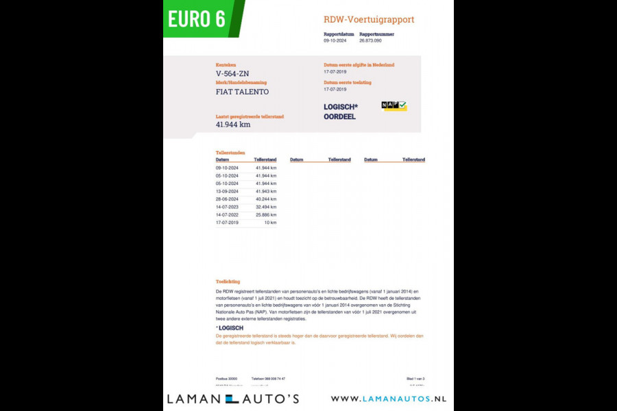 Fiat Talento 1.6 EcoJet L1 125pk Pro Edition | Rijklaarprijs Euro 6 Airco Navi Cruise Trekhaak Imperiaal | Voorschoten