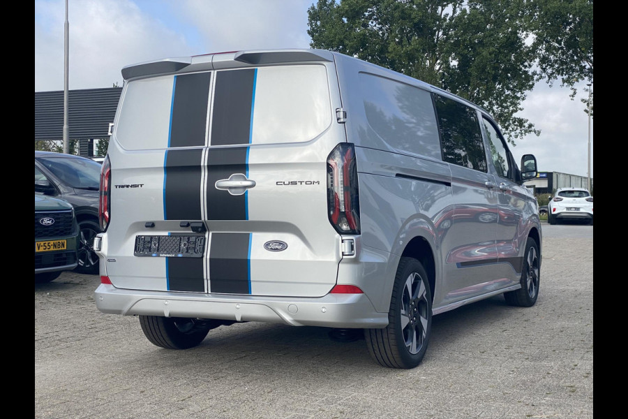 Ford Transit Custom 320 2.5 PHEV L2H1 Sport DC Zuid | 0,99% Renteactie | 233pk | Dubbele Cabine | Dubbele zijschuifdeur | Inklapbare trekhaak | 19 inch lichtmetalen Sport velgen (mat zwart) | Verwarmbaar stuurwiel | Navigatie systeem