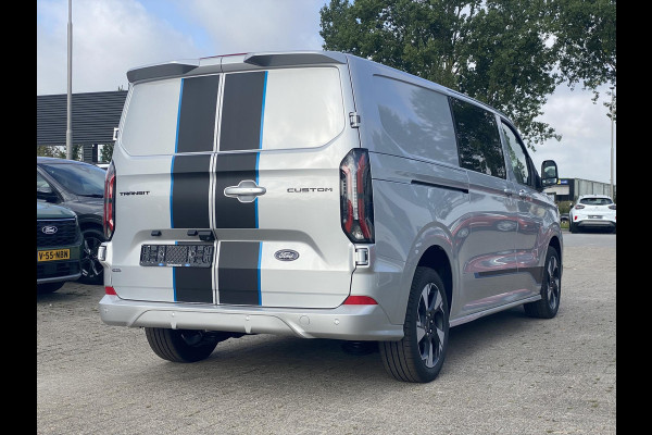 Ford Transit Custom 320 2.5 PHEV L2H1 Sport DC Zuid | 0,99% Renteactie | 233pk | Dubbele Cabine | Dubbele zijschuifdeur | Inklapbare trekhaak | 19 inch lichtmetalen Sport velgen (mat zwart) | Verwarmbaar stuurwiel | Navigatie systeem