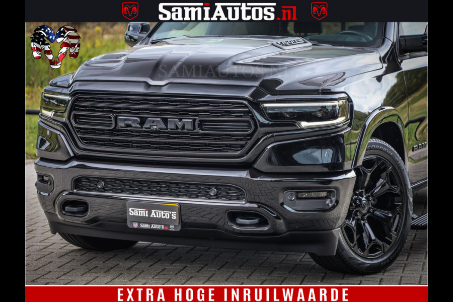 Dodge Ram 1500 DIAMOND LIMITED NIGHT 5.7 V8 | BLACK OPS | MULTITAILGATE | PANO | ADAPTIVE CRUISE | 360CAM | APPLE CARPLAY | PRINS LPG ONDERBOUW | LUCHTVERING | 4X4 | Comfortabele Dubbele Cabine met Royale 5 Zitplaatsen | BEUTY | MEEST COMPLETE UITVOERING | ALLES IN ZWART & WIELEN HOOGGLANS ZWART |