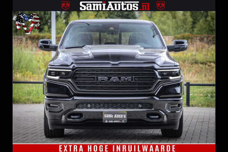 Dodge Ram 1500 DIAMOND LIMITED NIGHT 5.7 V8 | BLACK OPS | MULTITAILGATE | PANO | ADAPTIVE CRUISE | 360CAM | APPLE CARPLAY | PRINS LPG ONDERBOUW | LUCHTVERING | 4X4 | Comfortabele Dubbele Cabine met Royale 5 Zitplaatsen | BEUTY | MEEST COMPLETE UITVOERING | ALLES IN ZWART & WIELEN HOOGGLANS ZWART |