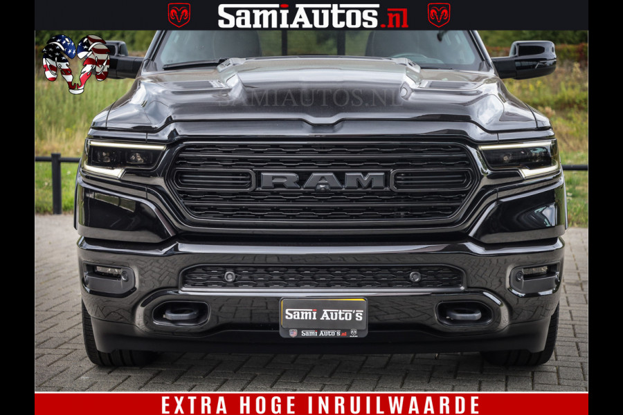 Dodge Ram 1500 DIAMOND LIMITED NIGHT 5.7 V8 | BLACK OPS | MULTITAILGATE | PANO | ADAPTIVE CRUISE | 360CAM | APPLE CARPLAY | PRINS LPG ONDERBOUW | LUCHTVERING | 4X4 | Comfortabele Dubbele Cabine met Royale 5 Zitplaatsen | BEUTY | MEEST COMPLETE UITVOERING | ALLES IN ZWART & WIELEN HOOGGLANS ZWART |